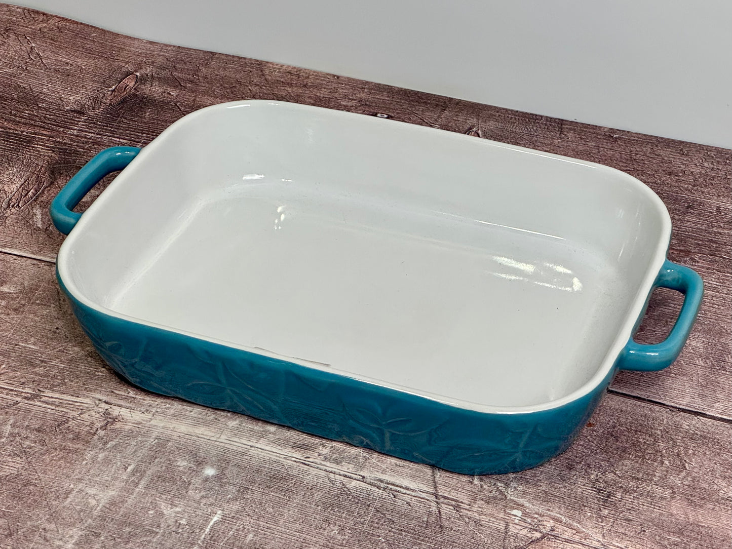 Teal Leaf Patterned Rectangular Baking Dish with Handles, 26.5cm