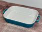 Teal Leaf Patterned Rectangular Baking Dish with Handles, 26.5cm