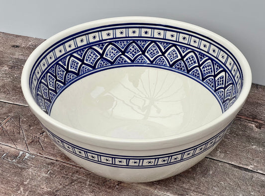 Blue and White Patterned Deep Serving Bowl, 32cm