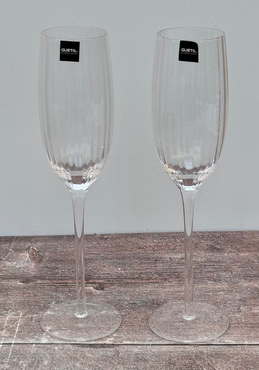 Set of 2 Ribbed/Linear Champagne Flutes/Glasses