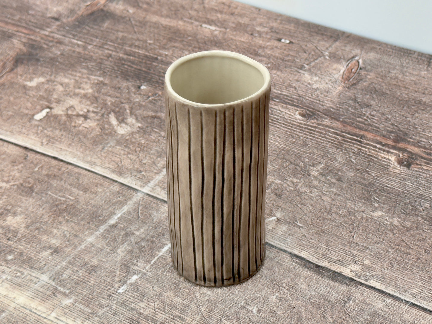 Small Grey Striped Bud Vase, 11cm