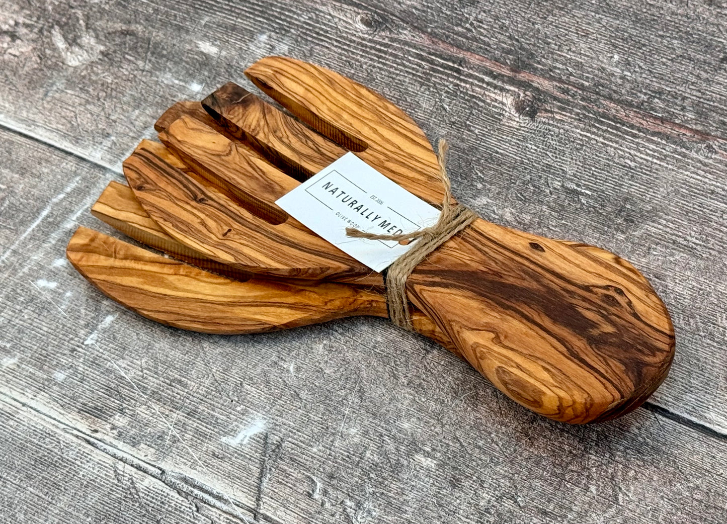 Olive Wood Salad Serving Hands