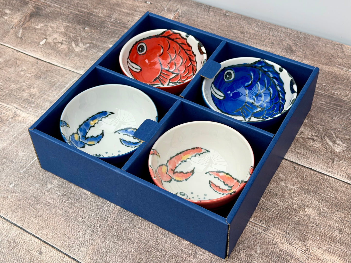 Tokyo Design Studio Set of 4 Snapper Fish and Crab Patterned Small Bowls, 11cm