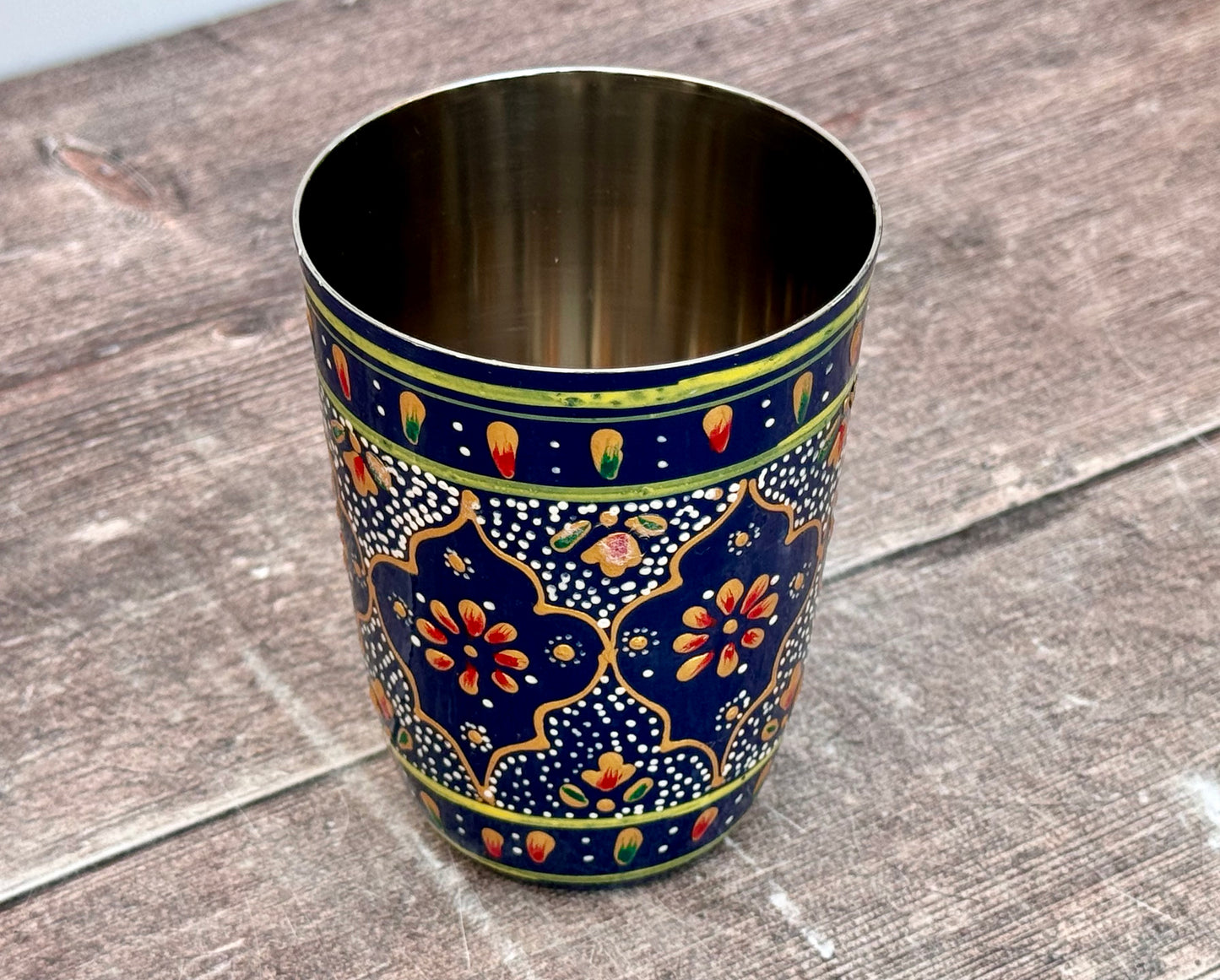 Hand Painted Stainless Steel Drinking Tumbler - Navy and Gold (Design 4)