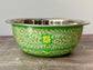 Hand Painted Stainless Steel Serving Bowl / Dish - Green and Yellow Flower