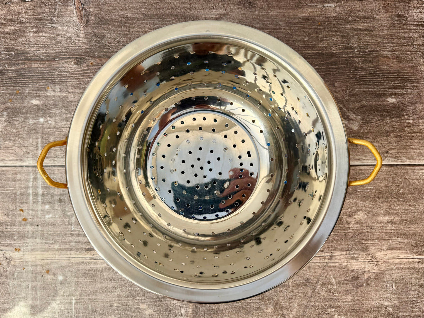 Hand Painted Stainless Steel Serving Bowl / Dish - Navy and Gold Flower Design