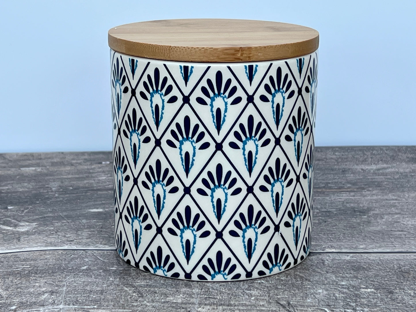 Blue and White Patterned Storage Container, 13cm