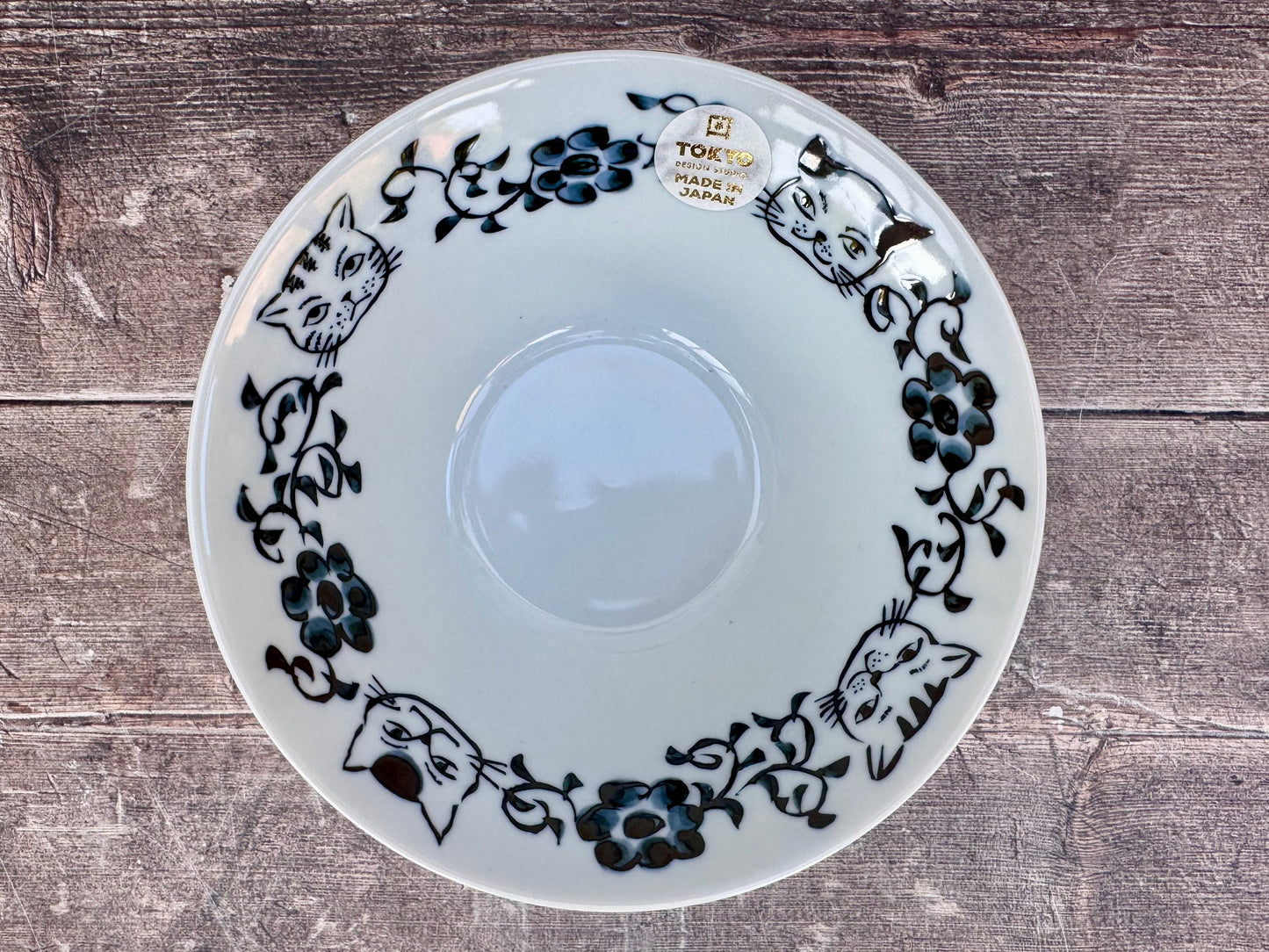 Blue and White Cat Patterned Japanese Bowl, 20.5cm