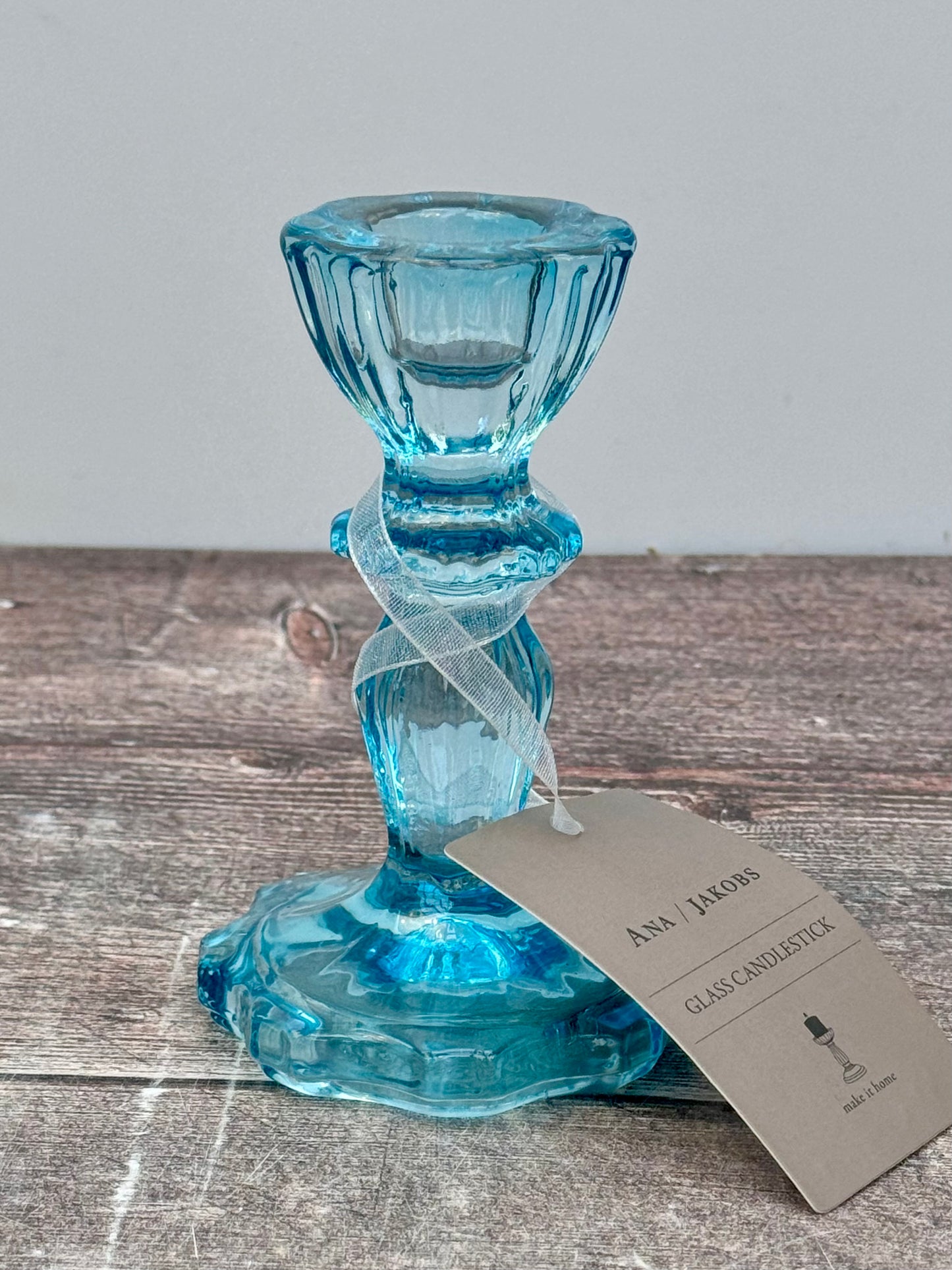 Blue Glass Candlestick, 11cm