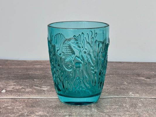 1 Turquoise Coloured Fish Patterned Glass Tumbler