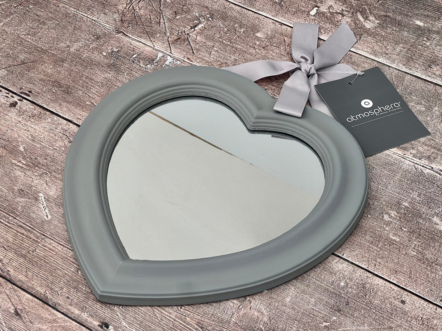 Shabby Chic Grey Wooden Heart Mirror, 27cm