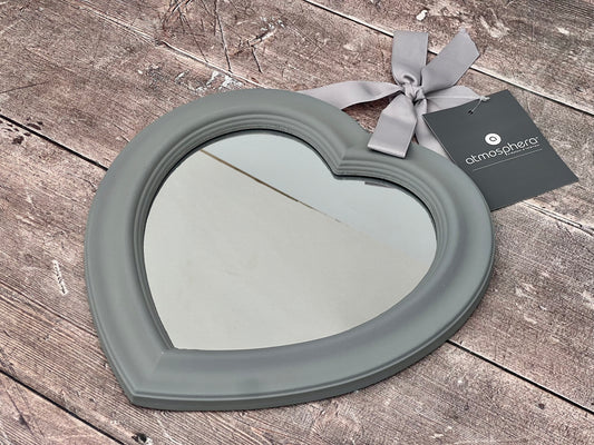 Shabby Chic Grey Wooden Heart Mirror, 27cm