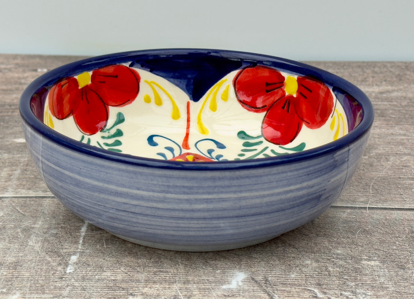 Blue, Red and Yellow Flower Handpainted Bowl, 15cm