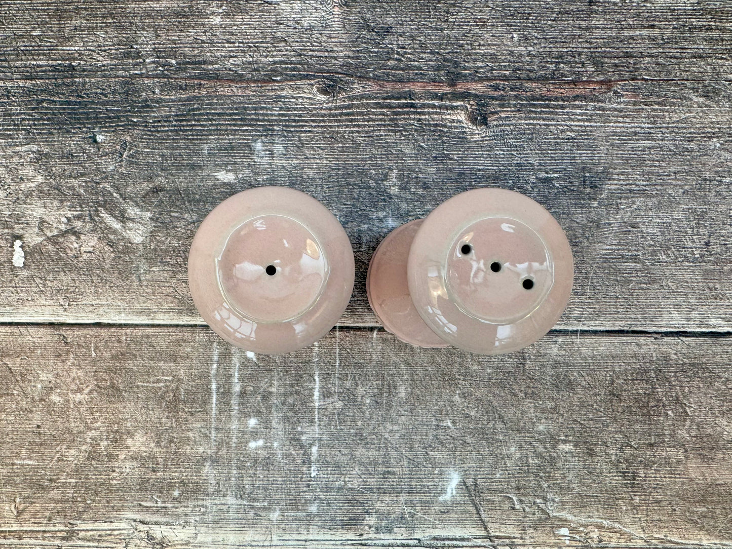 Pale Pink Le Creuset Salt and Pepper Shakers