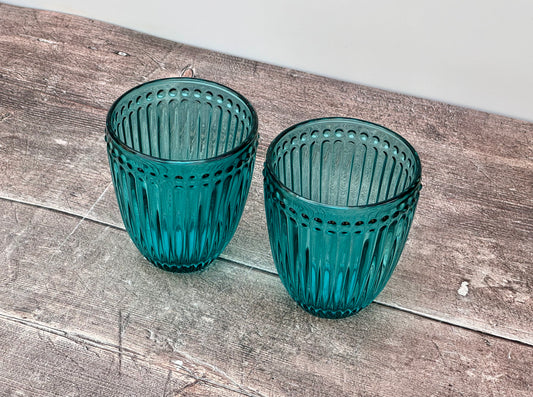 Set of 2 Aqua Blue Patterned Glasses/Tumblers