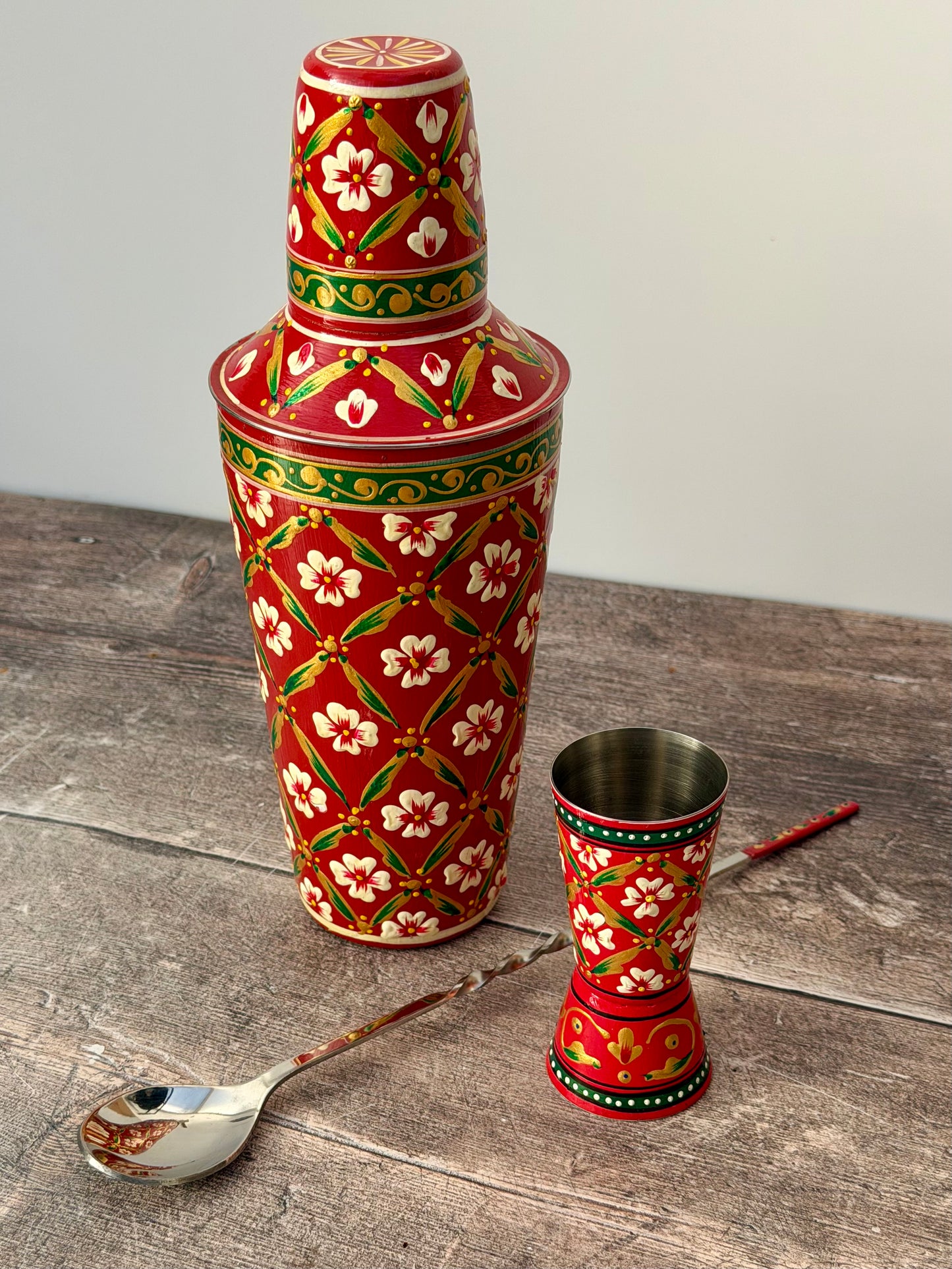 Hand painted Cocktail Shaker Set - Red