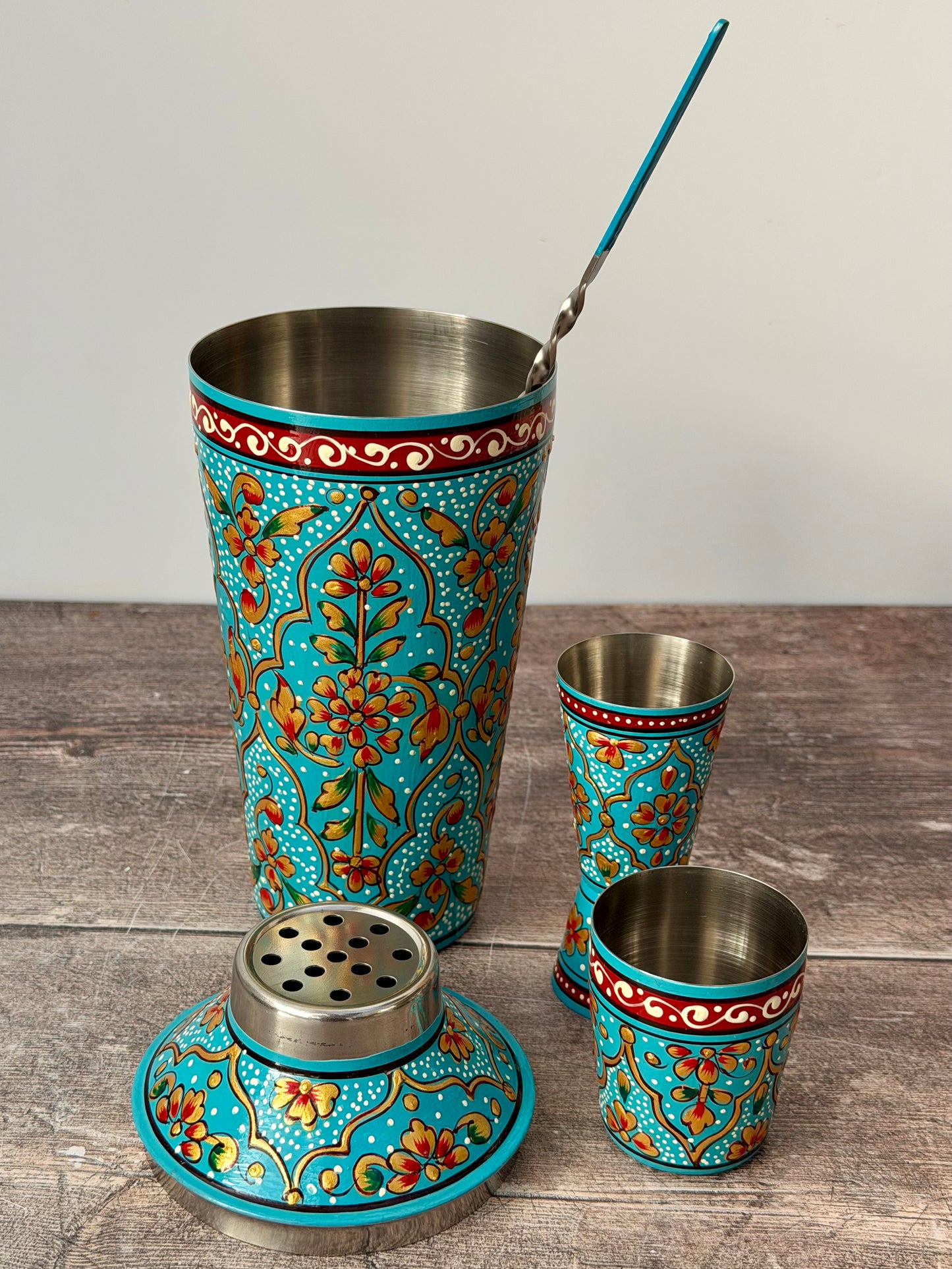 Hand painted Cocktail Shaker Set - Blue