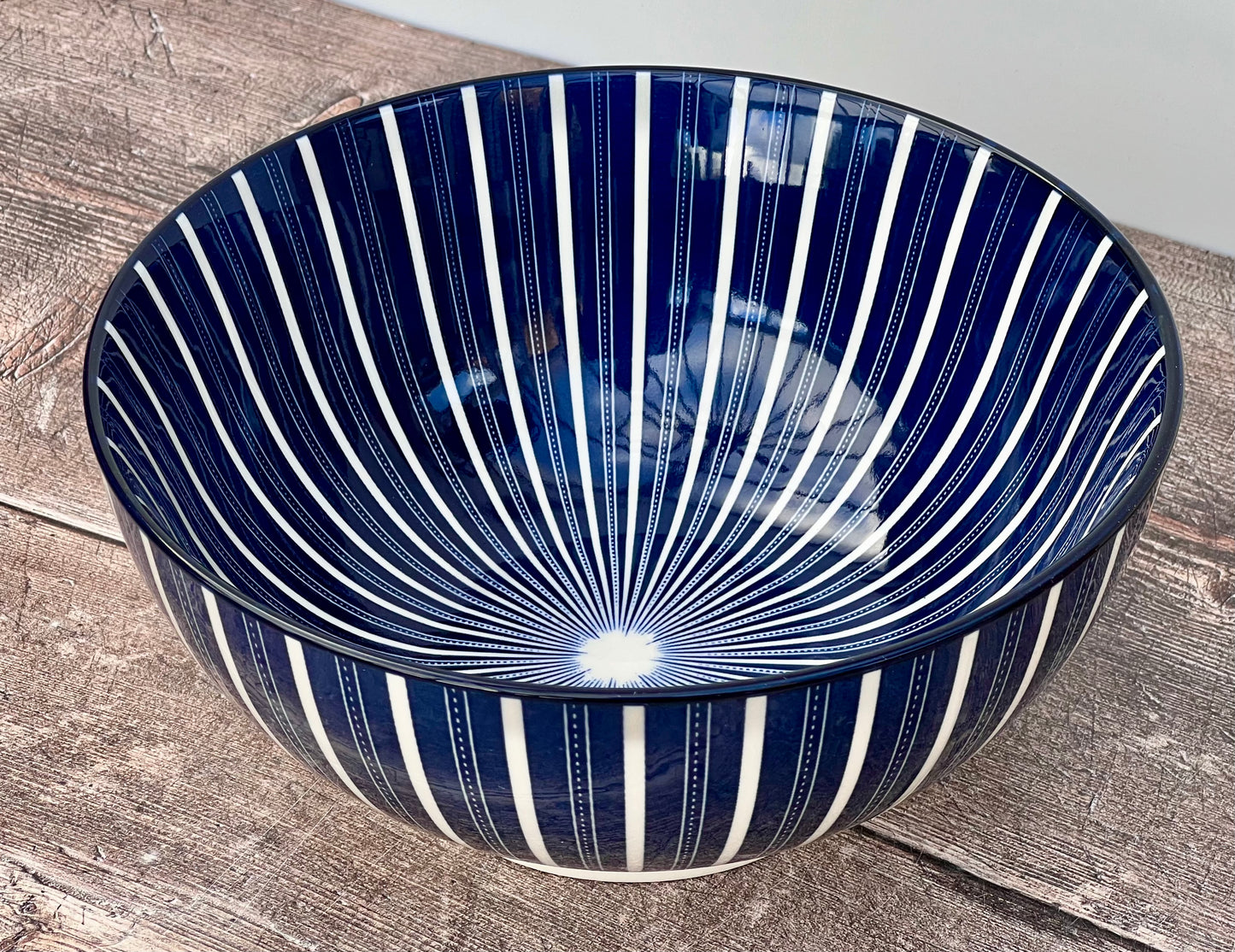 Blue Striped Patterned Serving Bowl, 19.5cm