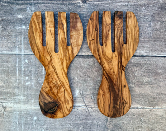 Olive Wood Salad Serving Hands