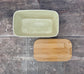 Scandi Home Green Leaves Patterned Butter Dish with Wooden Lid