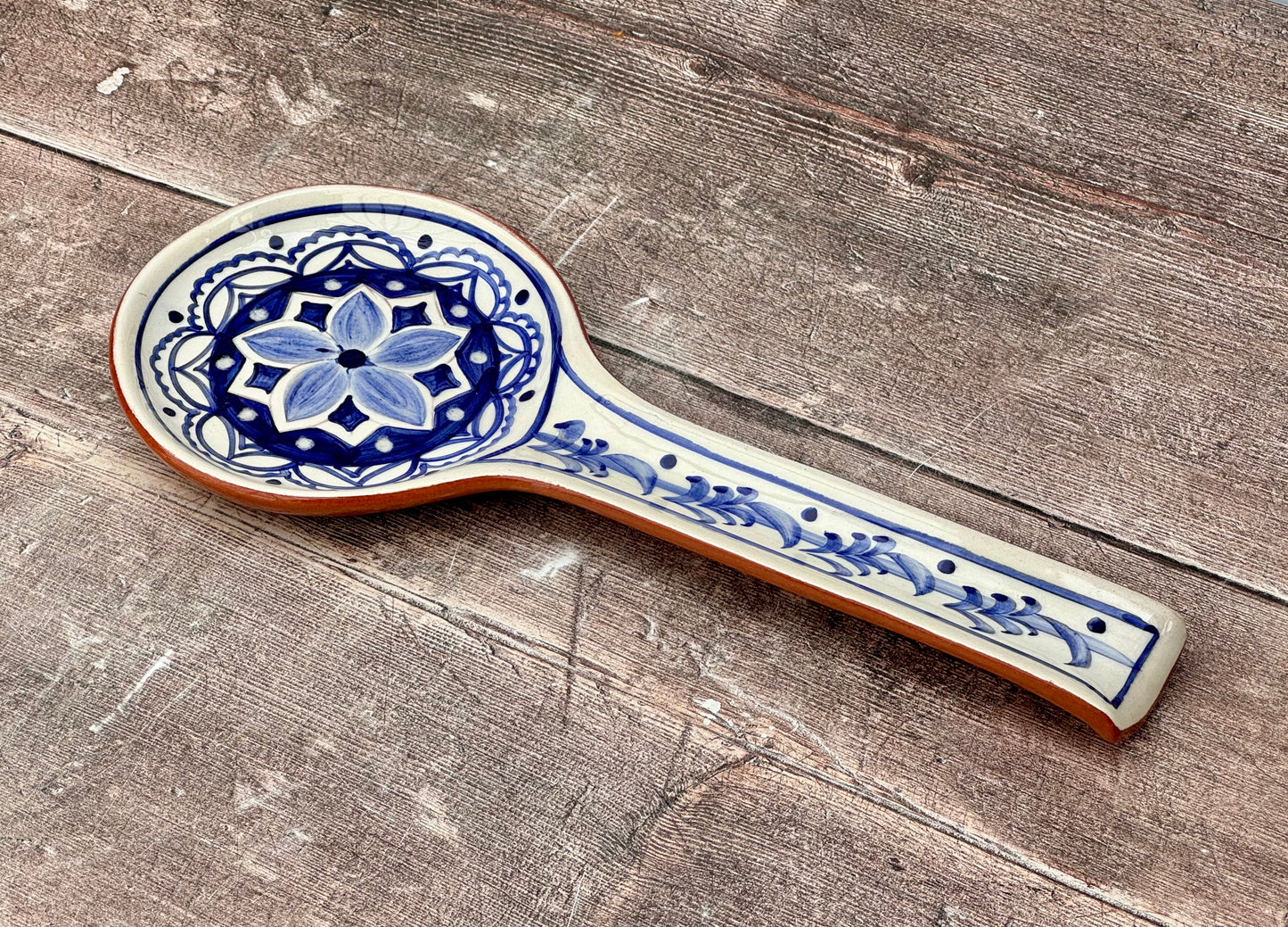 Blue and White Patterned Spoon Rest, 28cm