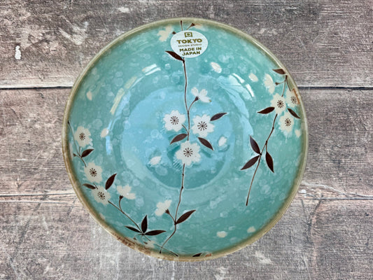 Tokyo Design Studio Turquoise Sakura / Cherry Blossom Flower Patterned Bowl, 17.5cm