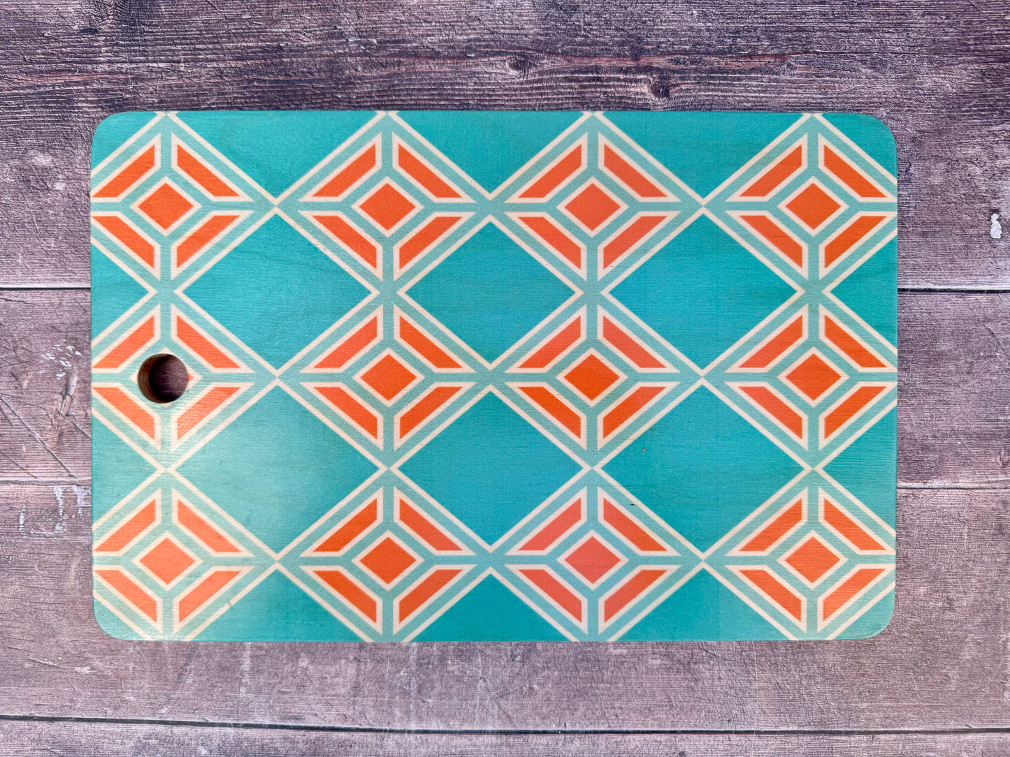 Green and Orange Geometric Patterned Serving/Chopping Board