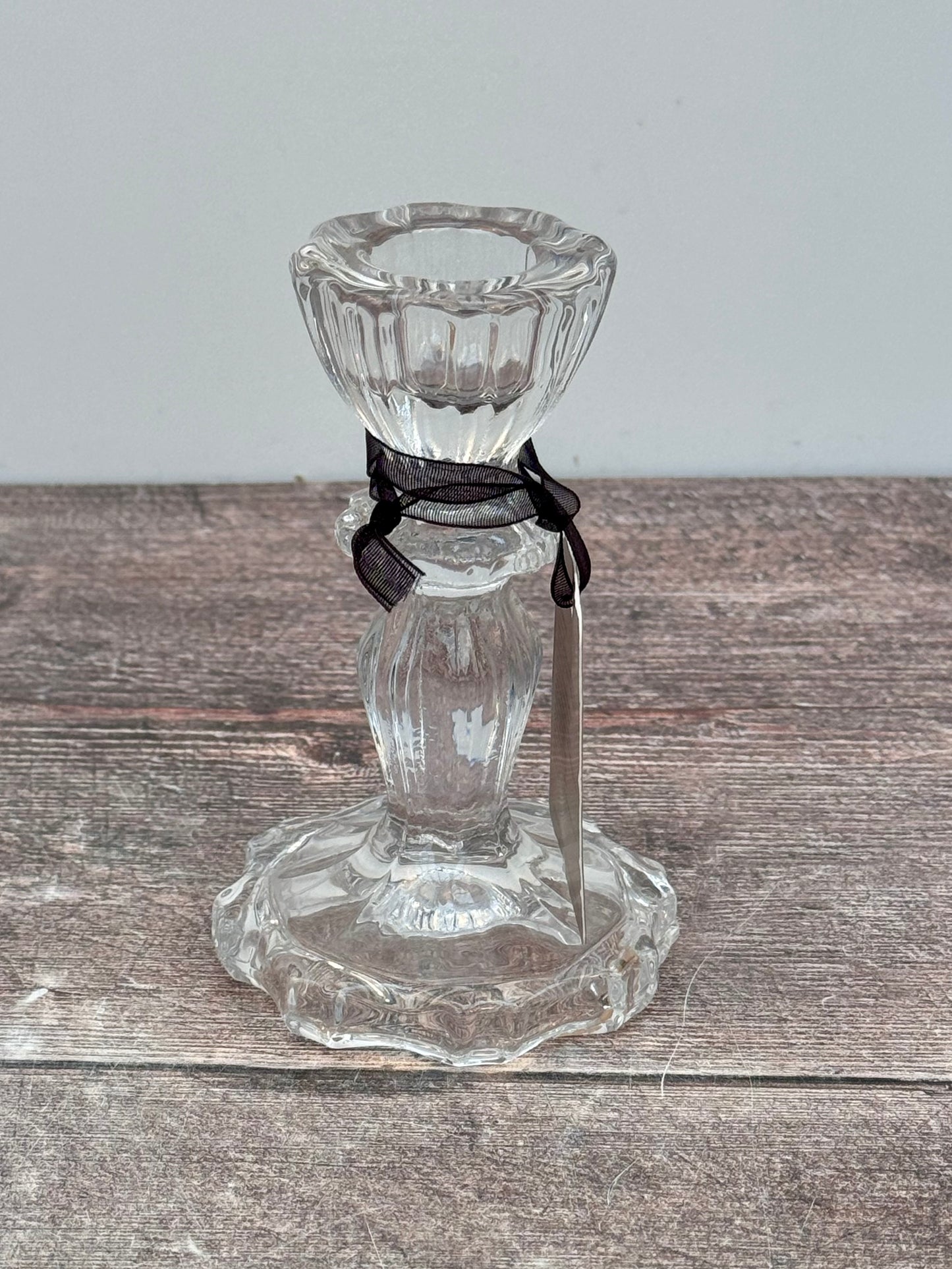 Clear Glass Candlestick, 11cm