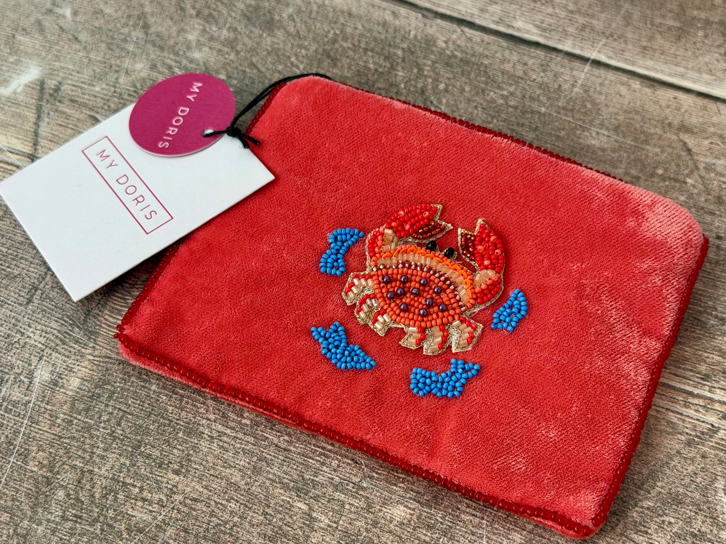 Small Red Crab Beaded Purse