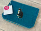 Teal Velvet Beaded Black Cat Design Pouch