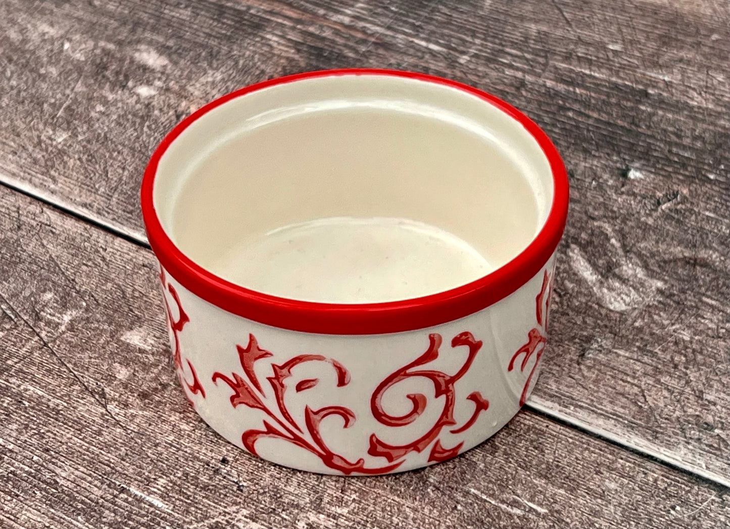 Red Swirl Patterned Round Ramekin, 9cm