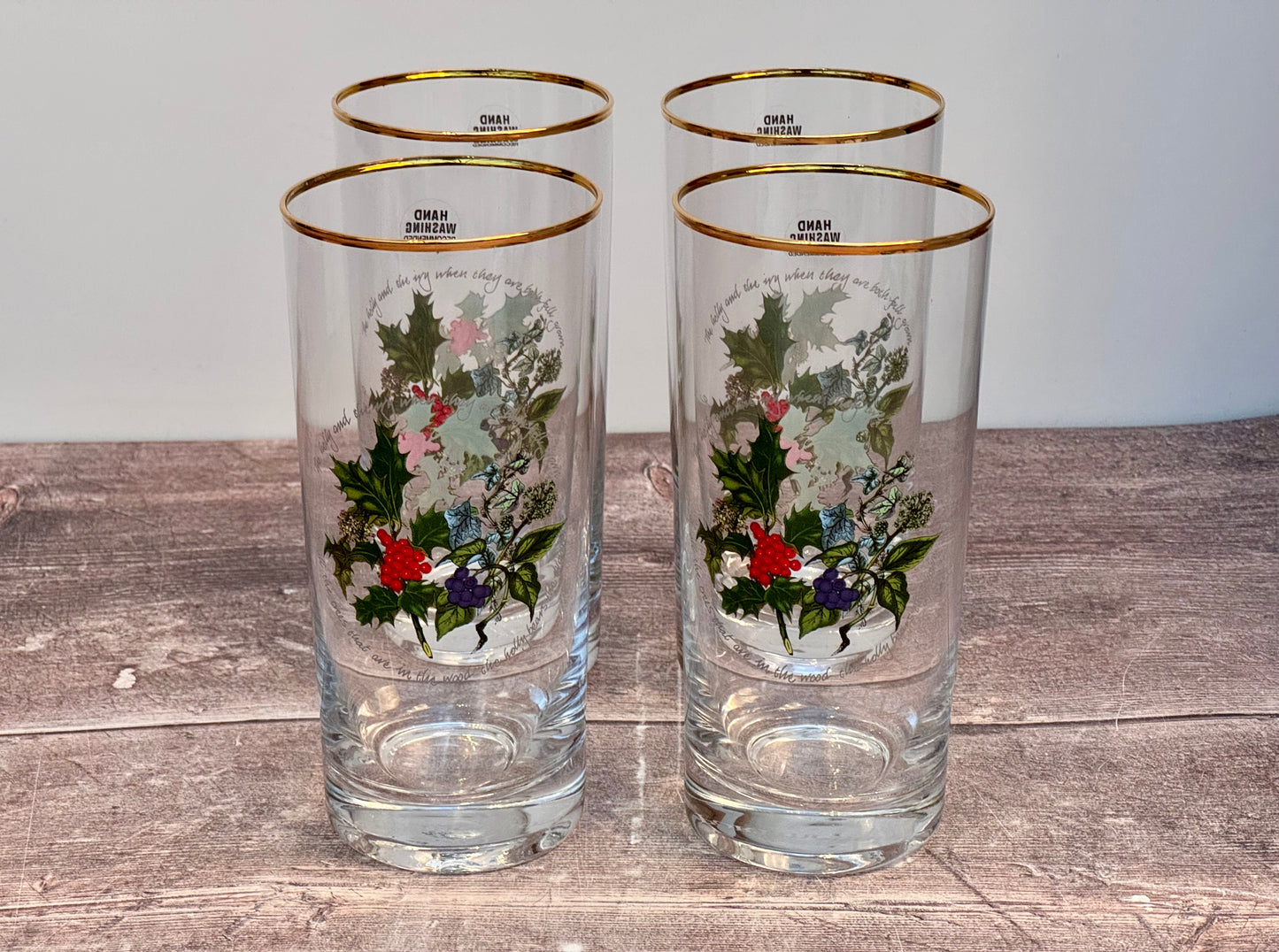 Set of 4 Portmeirion Holly & the Ivy Hi-ball Glasses