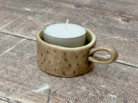 Grey Spotty Tea Light Candle Holder