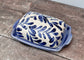 Blue Leaf Patterned Butter Dish