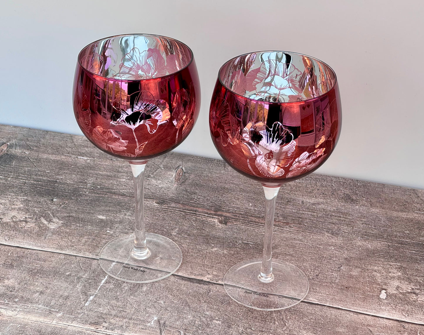 Set of 2 Pink Bloom Flower Gin Balloon Copa Glasses