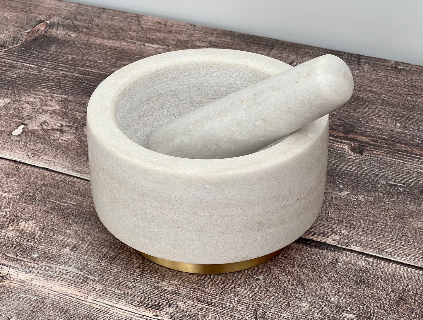 White Marble with Gold Mortar and Pestle