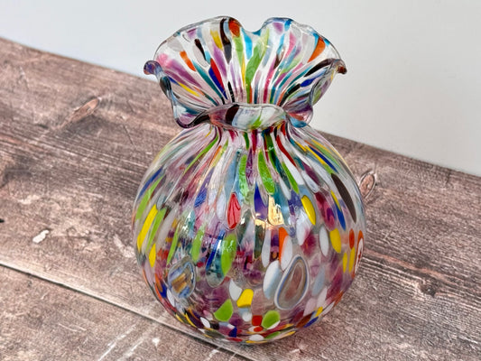 Multi-Coloured Speckled Glass Murano Style Vase, 16cm