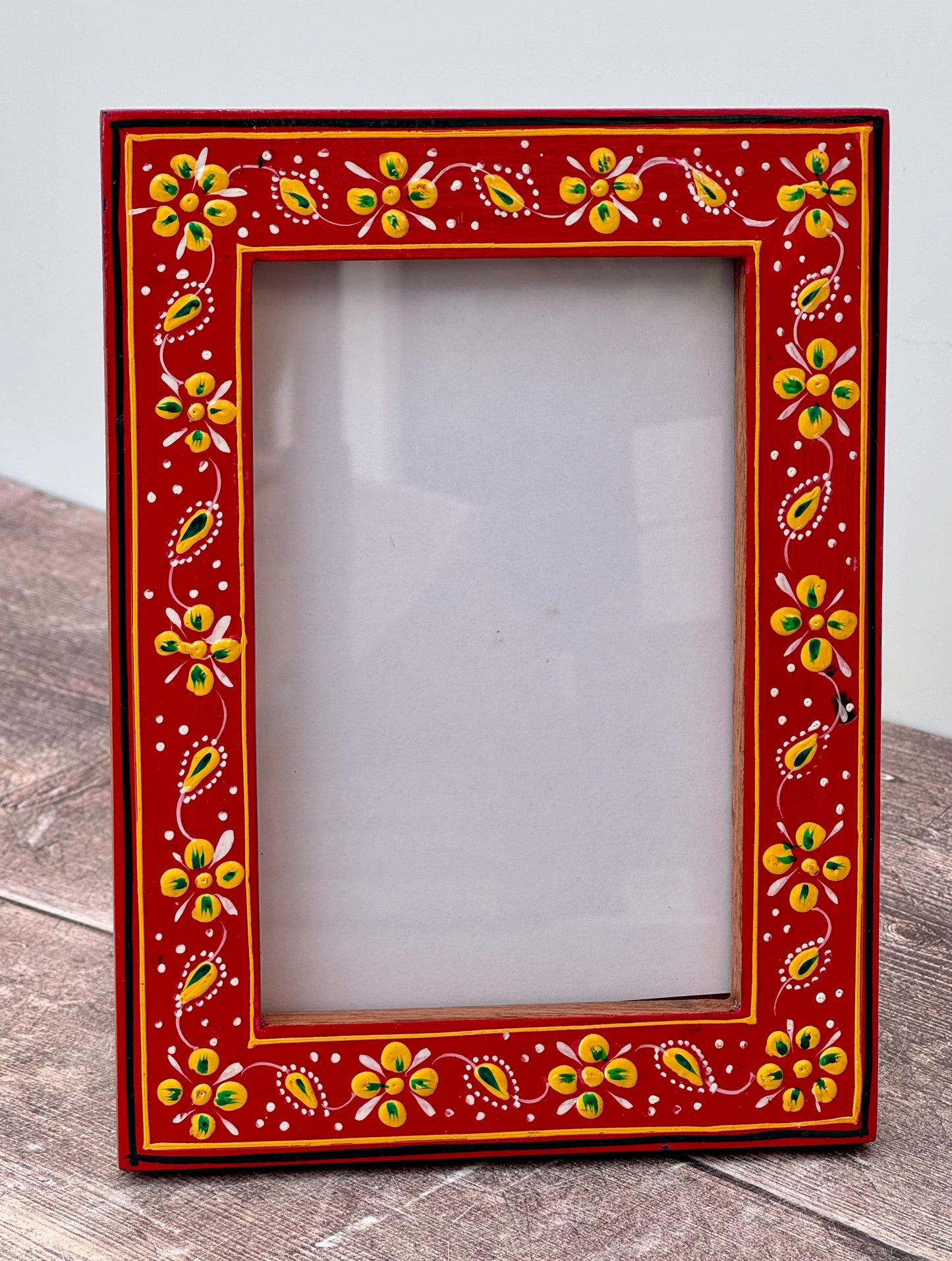 Hand Painted Photo Frame 4’ x 6’ - Red and Yellow (Design 2)