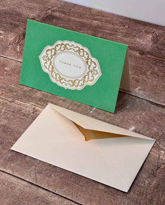 Smythson Set of 10 Green and Gold Thank You Cards