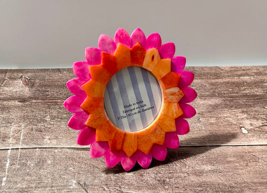 Pink and Orange Patterned Flower Photo Frame, 3 x 3