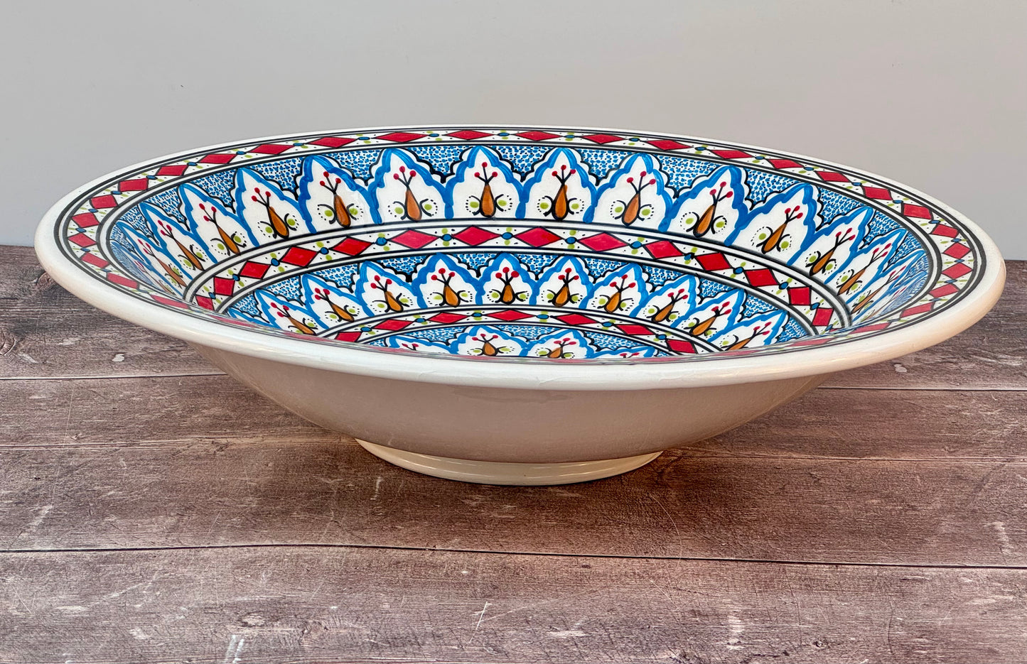 Red Patterned Bowl with Flat Rim, 43cm