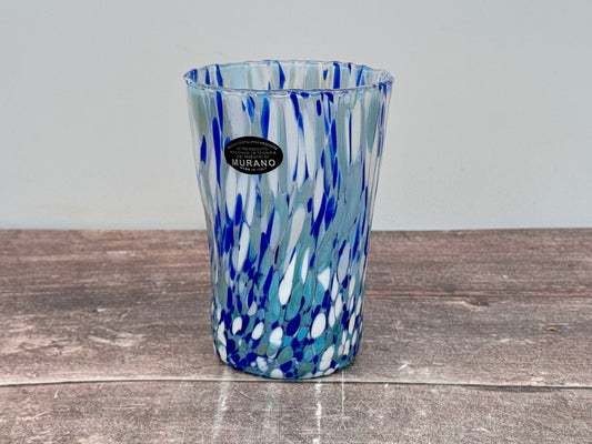 Blue and White Speckled Murano Drinking Glass, 12.5cm