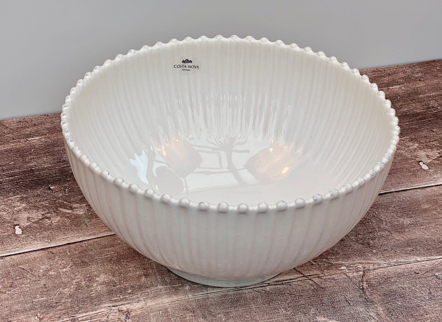 White Beaded Edge Deep Serving Bowl, 27cm