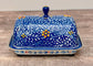 Handpainted Blue Swirl Patterned Butter Dish