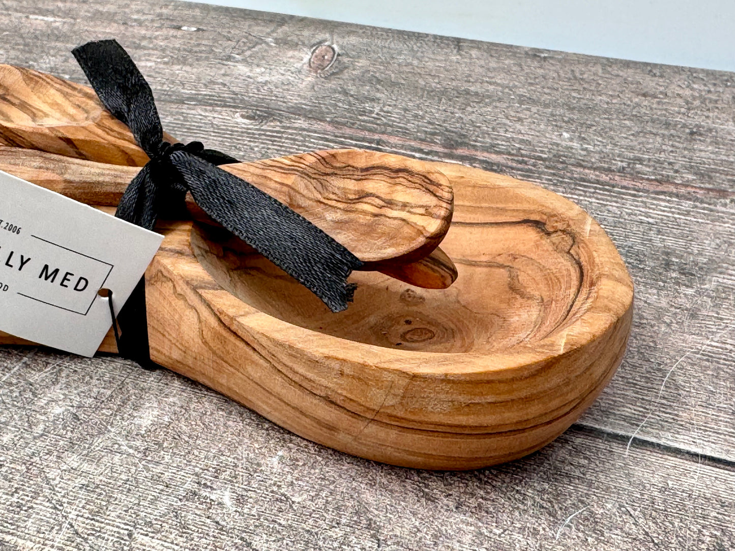 Olive Wood Condiment Bowl and Spoons