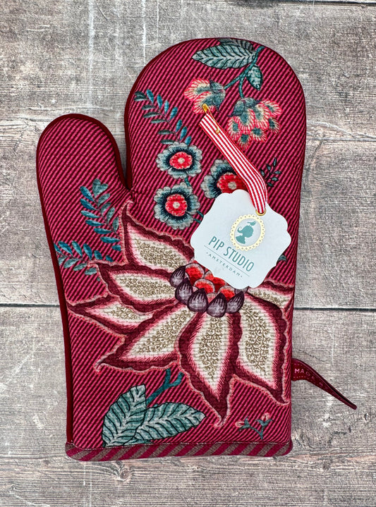 Red Flower Patterned Oven Glove