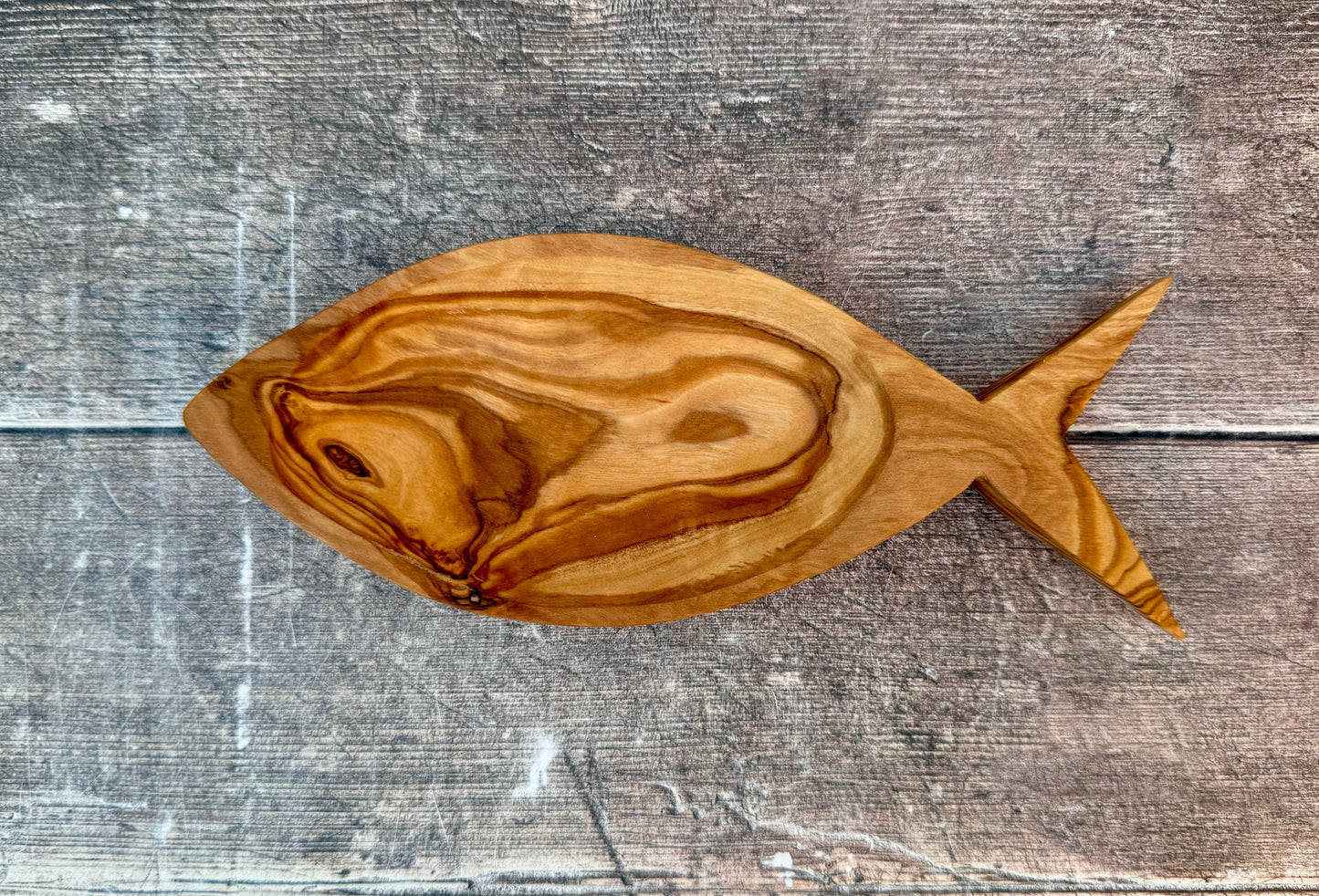 Olive Wood Small Fish Shaped Bowl, 21.5cm