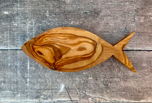 Olive Wood Small Fish Shaped Bowl, 21.5cm