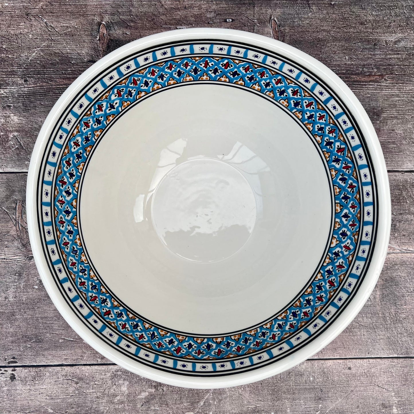 Light Blue Patterned Deep Serving Bowl, 32cm