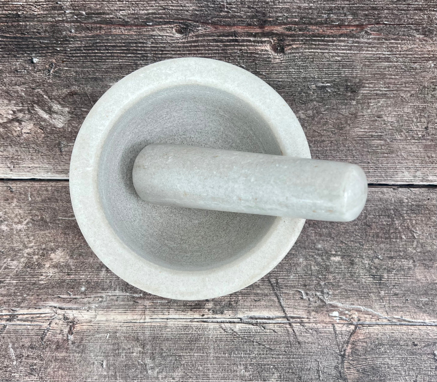 White Marble with Gold Mortar and Pestle